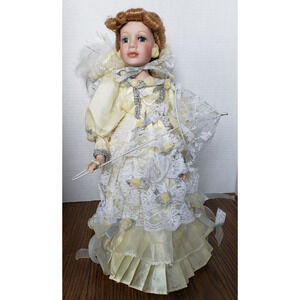 Red Haired Girl in Yellow Southern Dress With Parasol 16 Inch Porcelain Doll